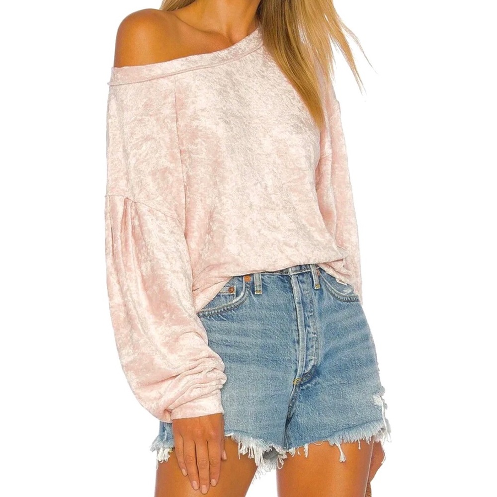 Free People WE THE FREE Boho Top S Blush Velvet Milan Layering Dolman Sleeve